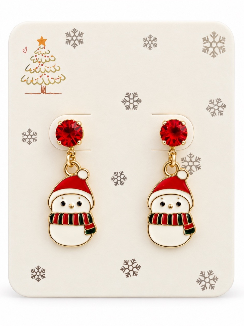 Snowman Santa Claus Hat Red Green Scarf Christmas 1.25" Red Rhinestone Earrings